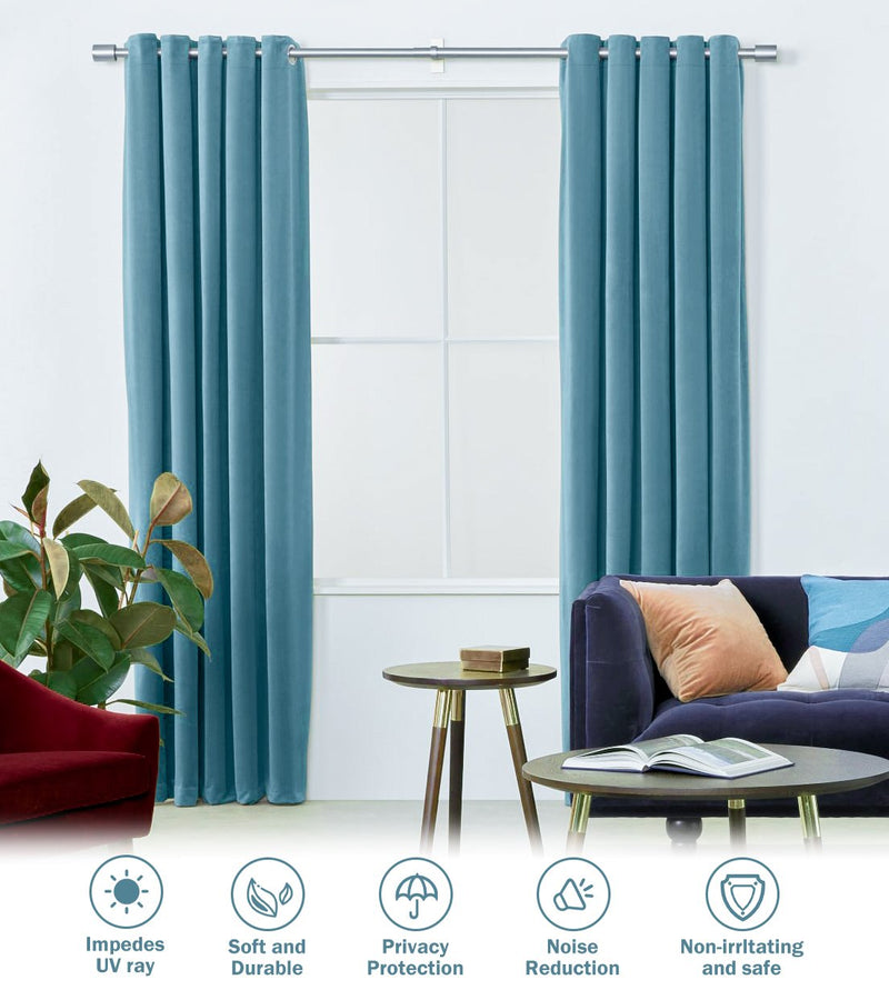 Curtains Turquoise Velvet Ready-made 290x270cm