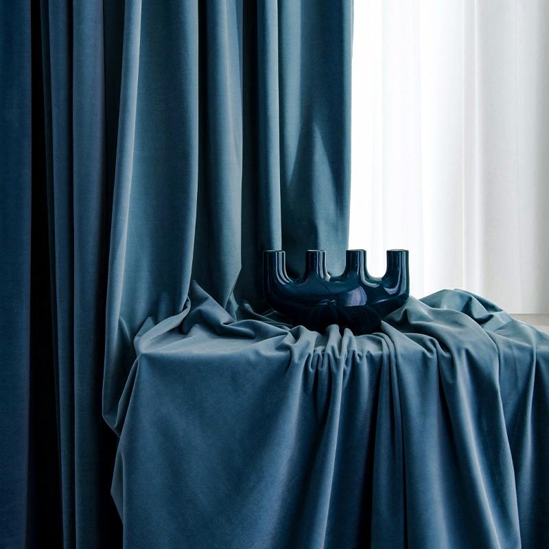 Gordijnen Donkerblauw Velvet Kant en klaar 290x270cm
