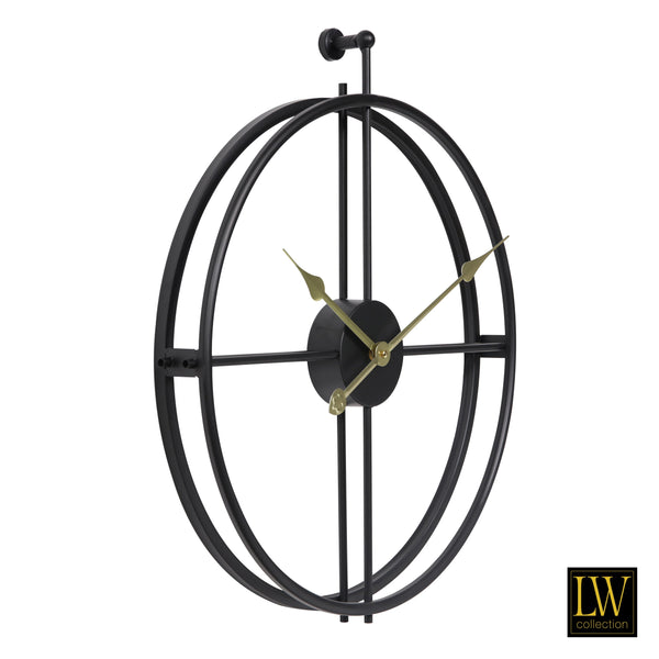 Wall clock Alberto black with gold hands 42cm - Wall clock modern - Silent clockwork - Industrial wall clock