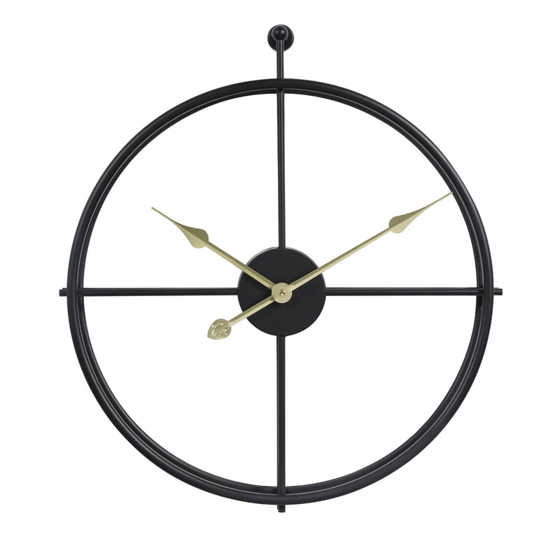 Wandklok Alberto zwart met gouden wijzers 62cm - Wandklok modern - Stil uurwerk - Industriële wandklok