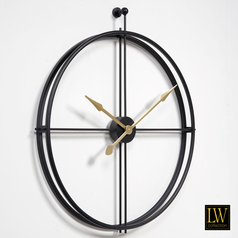 Horloge XL Alberto noire avec aiguilles dorées 80cm