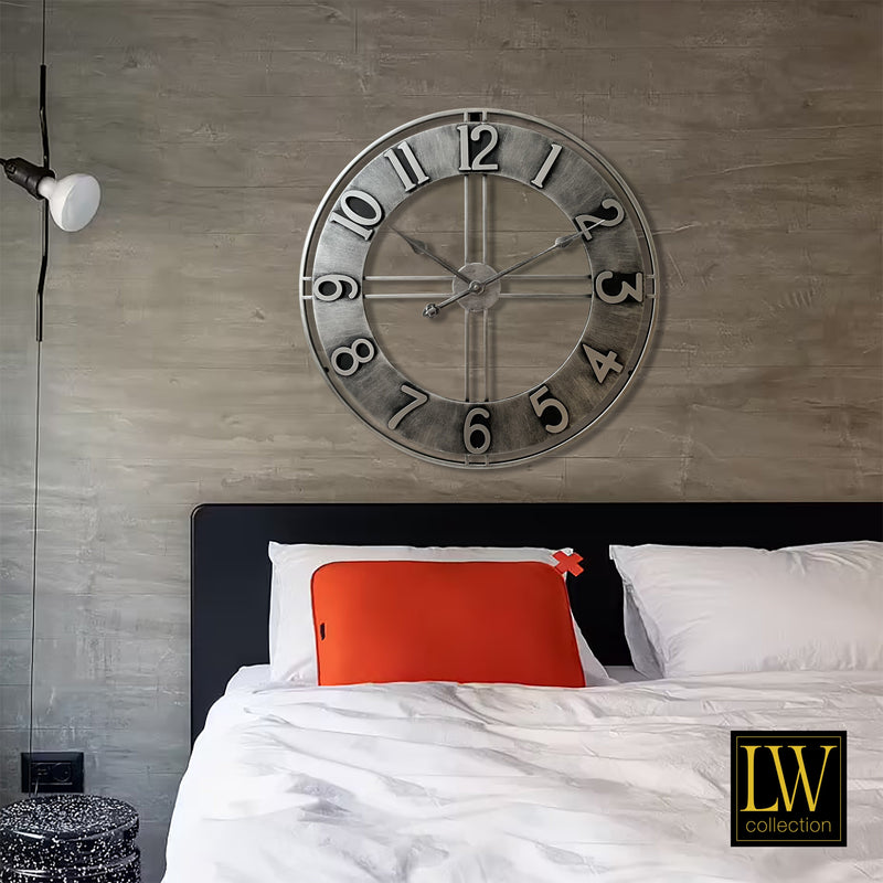 Wandklok Becka grijs zilver 60cm - Wandklok modern - Stil uurwerk - Industriële wandklok