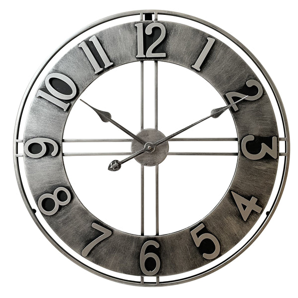 Wall clock Becka gray silver 80cm - Wall clock modern - Silent clockwork - Industrial wall clock