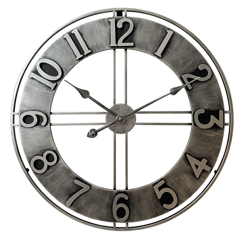 Wanduhr Becka grau silber 80cm - Wanduhr Modern - Leises Uhrwerk - Industrielle Wanduhr