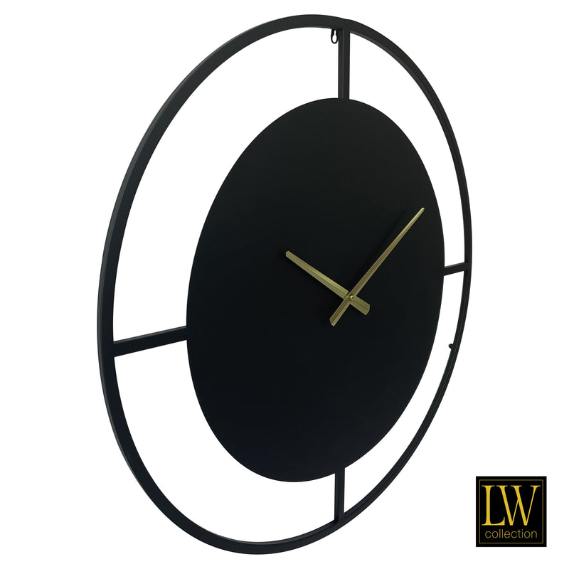 Wandklok Danial zwart goud 80cm - Wandklok modern - Stil uurwerk - Industriële wandklok