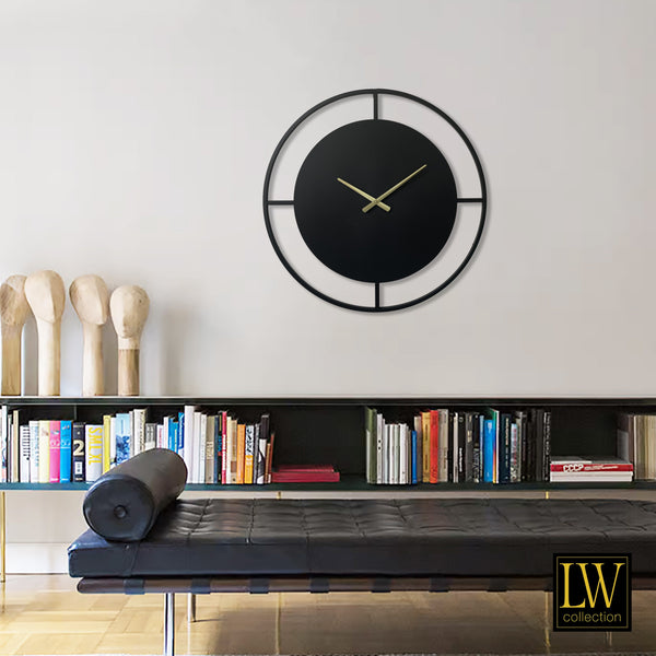 Wandklok Danial zwart goud 80cm - Wandklok modern - Stil uurwerk - Industriële wandklok