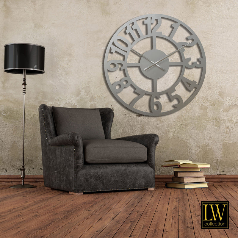 Wall clock Jannah silver 60cm - Wall clock modern - Silent clockwork - Industrial wall clock