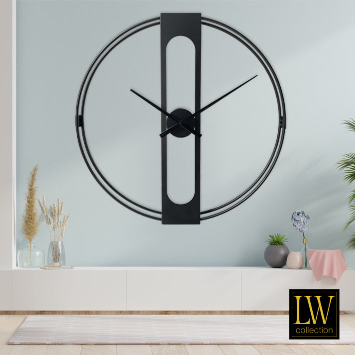 Wandklok Jayden zwart 80cm - Wandklok modern - Stil uurwerk - Industriële wandklok