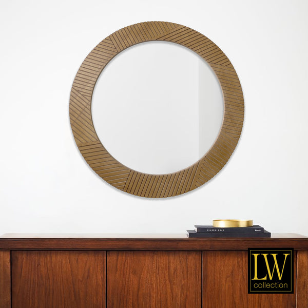 Wall mirror brown round 60x60 cm wood