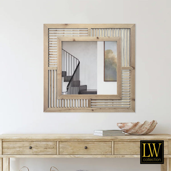 Wall mirror brown square 60x60 cm wood