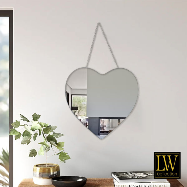 Wall mirror heart silver with rope 40x61 cm metal