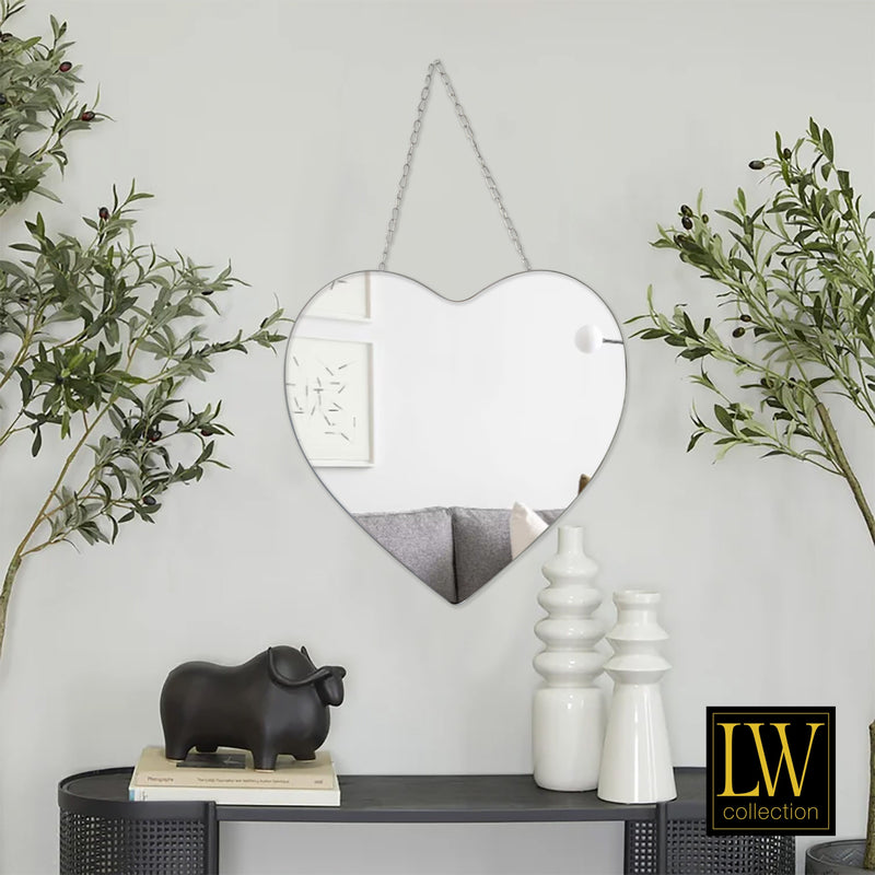 Wall mirror heart silver with rope 40x61 cm metal