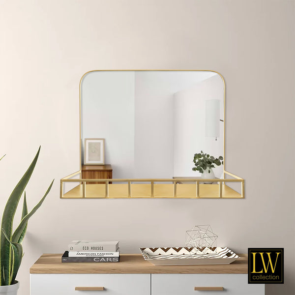 Wandspiegel met plankje goud 63x50 cm metaal