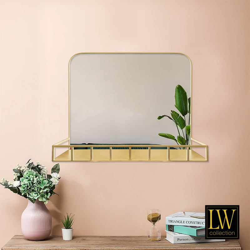 Wandspiegel met plankje goud 63x50 cm metaal