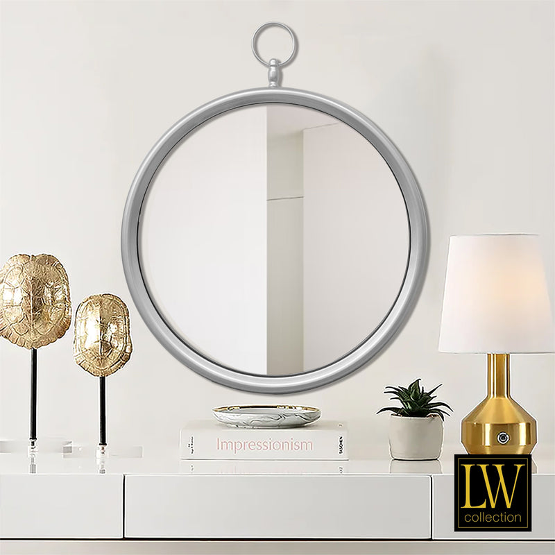 Wall mirror with hook silver round 60x79 cm metal