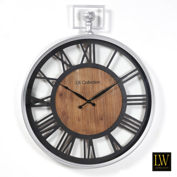 Wanduhr Morris schwarzes Holz und Silber 60cm