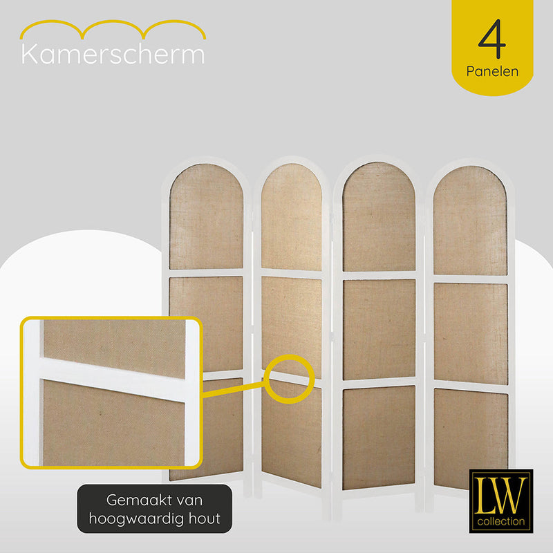 LW Collection Kamerscherm 4 panelen wit 170X160CM - paravent rond - scheidingswand