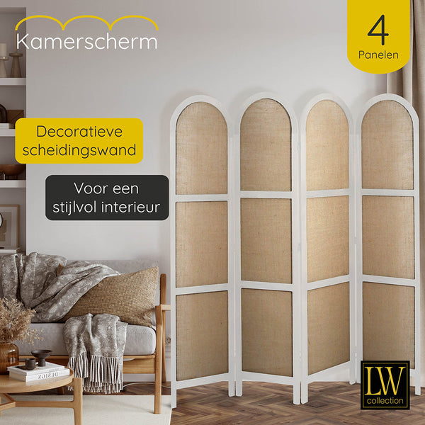 LW Collection Kamerscherm 4 panelen wit 170X160CM - paravent rond - scheidingswand