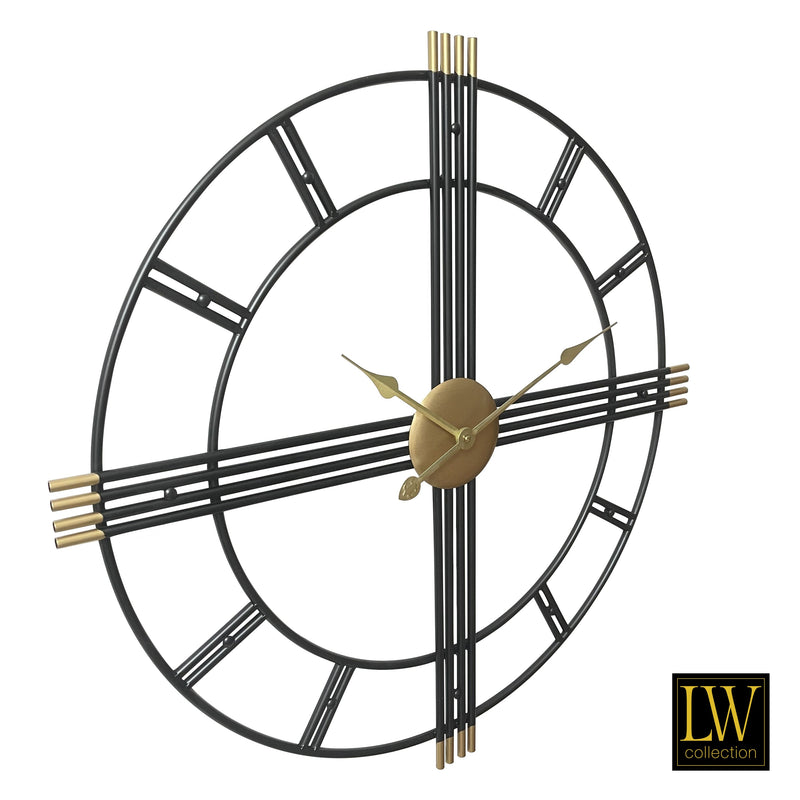 Wanduhr William Schwarz gold 80cm - Wanduhr Modern - Leises Uhrwerk - Industrielle Wanduhr