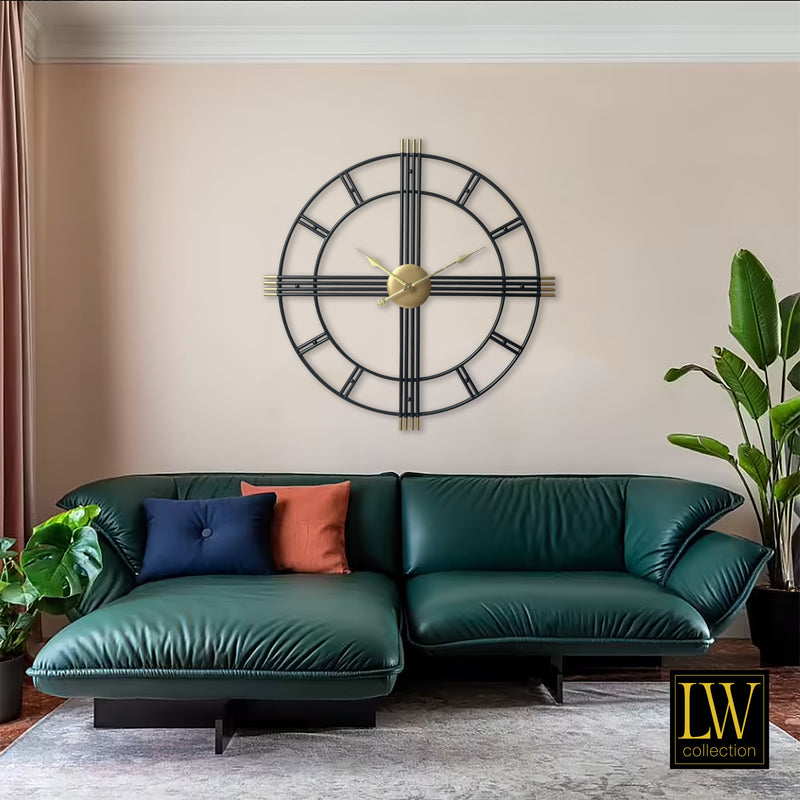 Wandklok William Zwart goud 80cm - Wandklok modern - Stil uurwerk - Industriële wandklok