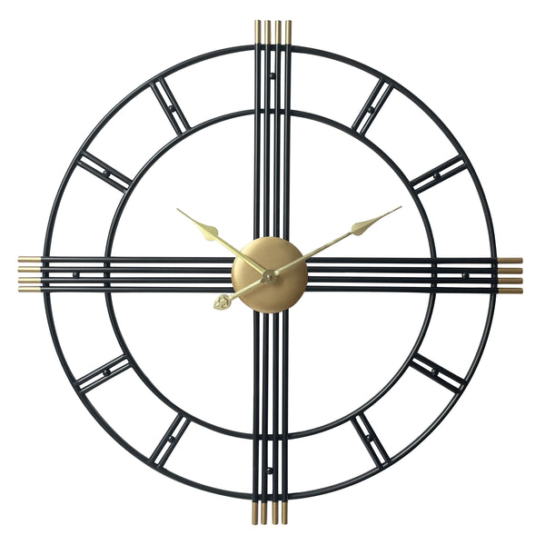 Wall clock William Black gold 80cm - Wall clock modern - Silent clockwork - Industrial wall clock
