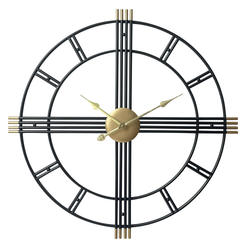 Wanduhr William Schwarz gold 80cm - Wanduhr Modern - Leises Uhrwerk - Industrielle Wanduhr