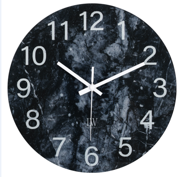 Keukenklok Lina zwart wit marmer 30cm - Wandklok stil uurwerk